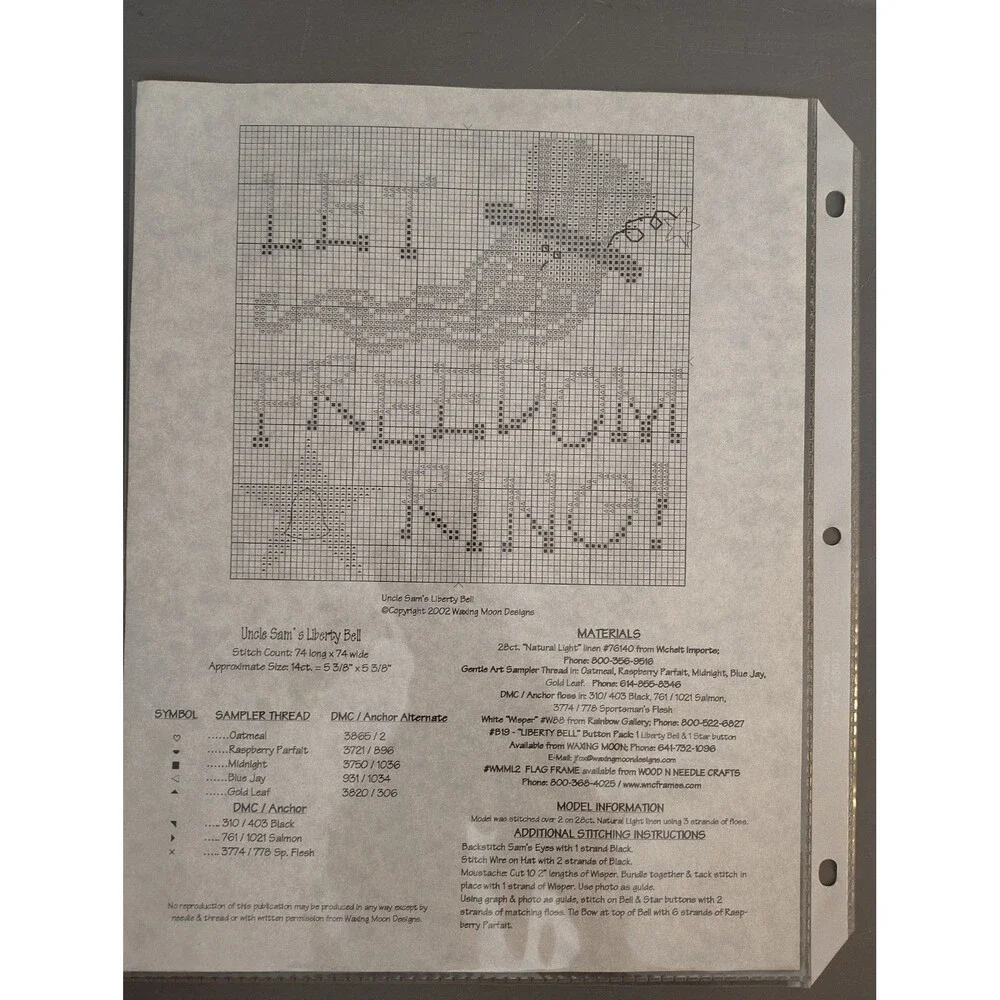 Waxing Moon Designs Cross Stitch Pattern Uncle Sam's Liberty Bell ML2 Americana